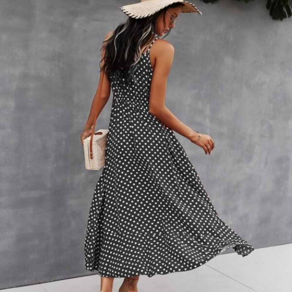 Boho Chic Button detail  Polka Dot Cami Dress - Picture 6 of 7